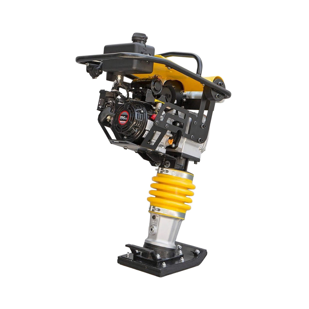 Heavy-Duty 6.5HP Gas-Powered Impact Dirt Rammer Jumping Jack Tamper Plate Ground Compactor W/ Wheels (SAK57684) - Saksby Wholesale - On White Backgound