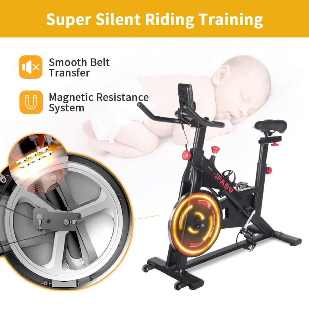 Heavy-Duty Indoor Smart Stationary Fitness Cardio Training Spin Bike For Home Gyms (SAK65195) - Sasksby Wholesale - Silent View