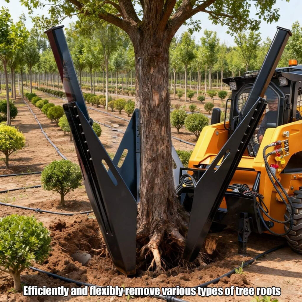Heavy-Duty Industrial 3-Blade Tree Spade Transplanter Skid Steer Attachment (SAK50296)  - Saksby Wholesale - Removing Tree