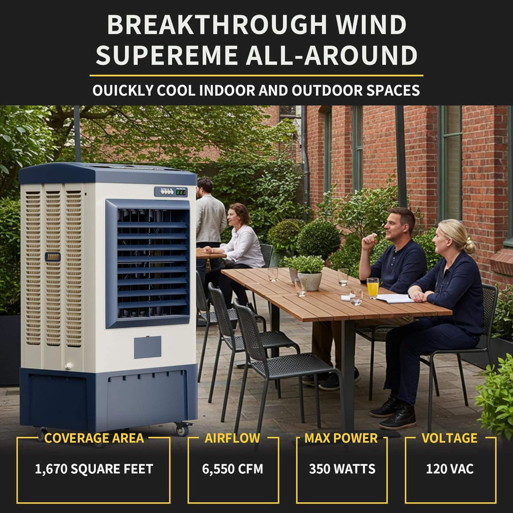 Heavy-Duty Industrial Outdoor Swamp Cooling Fan With Continuous Auto Fill (SAK94618) - Saksby Wholesale - 350 Watts In Lifestyle Image