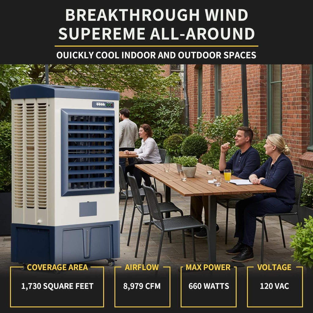 Heavy-Duty Industrial Outdoor Swamp Cooling Fan With Continuous Auto Fill (SAK94618) - Saksby Wholesale - 660 Watts In Lifestyle Image