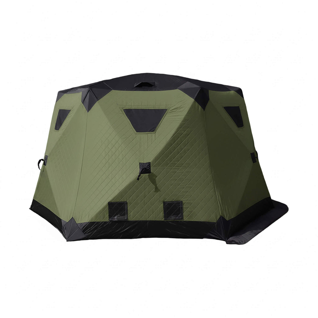 Heavy-Duty Large 11FT Insulated Pop Up Ice Fishing Camping Tent [8-12 Person] (SAK52084) - Saksby Wholesale - Green Front View