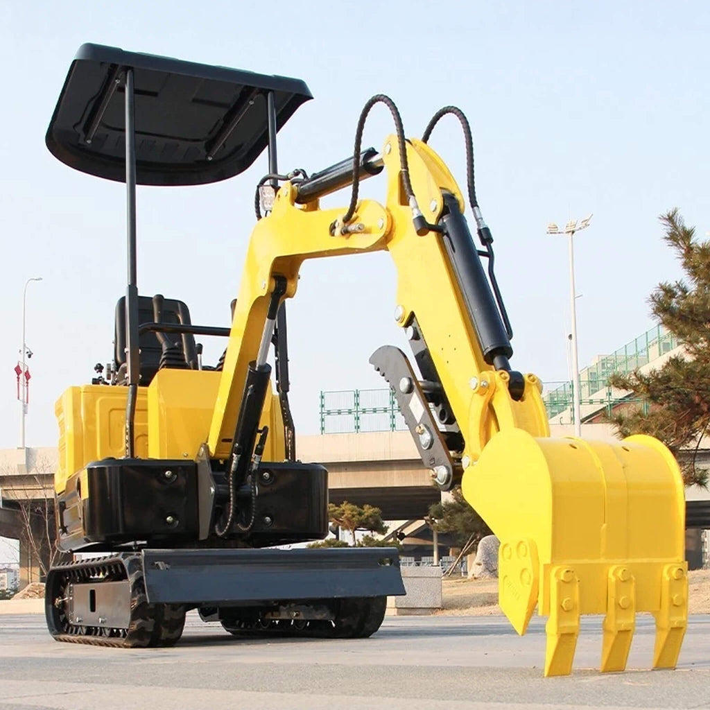 Heavy-Duty Mini 1T Excavator Crawler Digger with Bucket (SAK31702) Saksby – Lifestyle Front Right Corner View