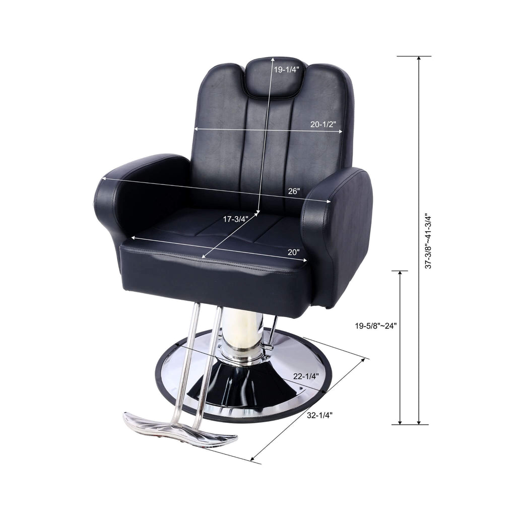 Heavy-Duty Multifunctional PU Leather Reclining Hydraulic Barber Chair With Chrome Steel Base (SAK35719)- Saksby Wholesale - Dimension View