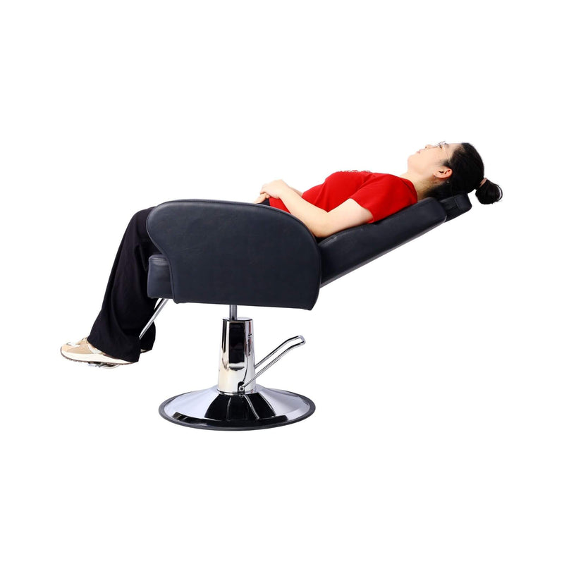 Heavy-Duty Multifunctional PU Leather Reclining Hydraulic Barber Chair With Chrome Steel Base (SAK35719)- Saksby Wholesale - Incline With Woman View
