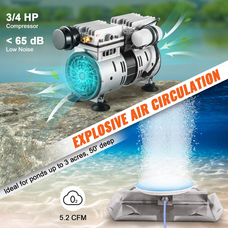 Heavy-Duty Pond Aerator Kit With Compressor, Diffusers And Weighted Tubing (SAK08795) - Saksby Wholesale - Explosive Air Circulation
