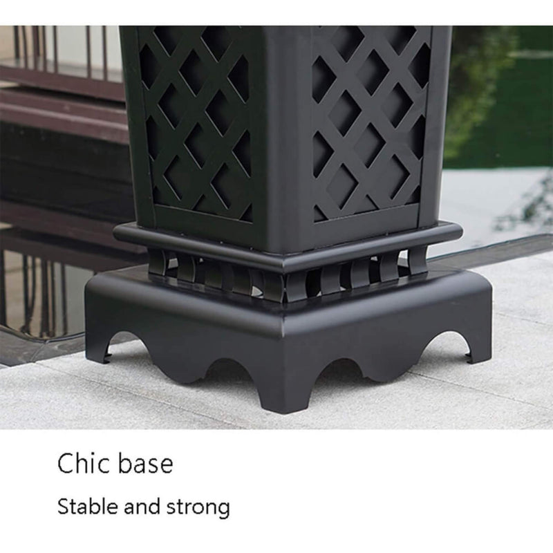 Heavy Duty Premium Commercial Black Outdoor Iron Garbage Trash Bin With Circular Arc Edging (SAK69175) SAKSBY - Chic Base View