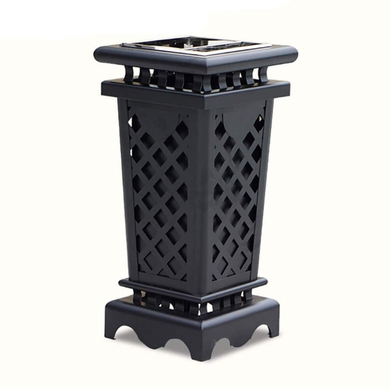 Heavy Duty Premium Commercial Black Outdoor Iron Garbage Trash Bin With Circular Arc Edging (SAK69175) SAKSBY - Corner View