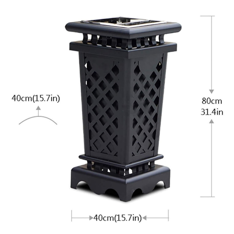 Heavy Duty Premium Commercial Black Outdoor Iron Garbage Trash Bin With Circular Arc Edging (SAK69175) SAKSBY - Dimensions View