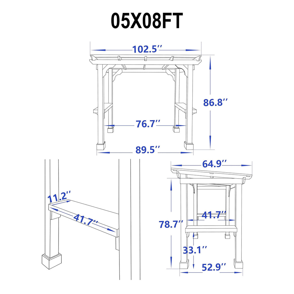 Heavy-Duty Premium Wooden Grill Gazebo With Sloped Metal Roof (SAK61583) - Saksby Wholesale - 5X8FT Dimensions