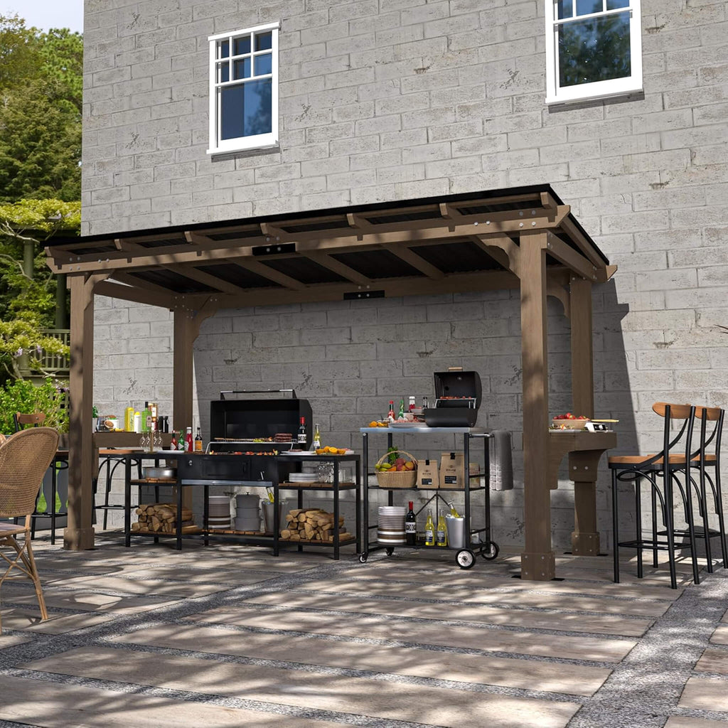 Heavy-Duty Premium Wooden Grill Gazebo With Sloped Metal Roof (SAK61583) - Saksby Wholesale - 6X13FT Lifestyle In Backyard