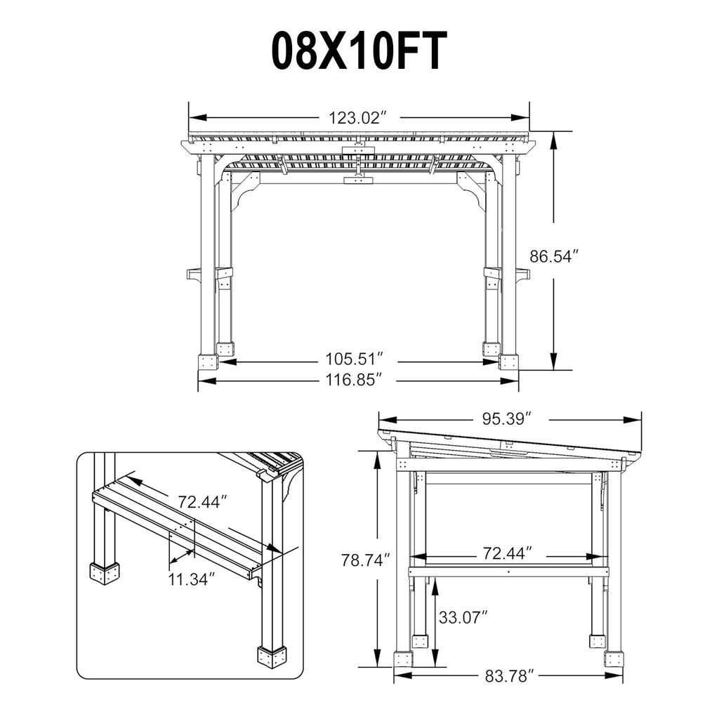 Heavy-Duty Premium Wooden Grill Gazebo With Sloped Metal Roof (SAK61583) - Saksby Wholesale - 8X10FT Dimensions
