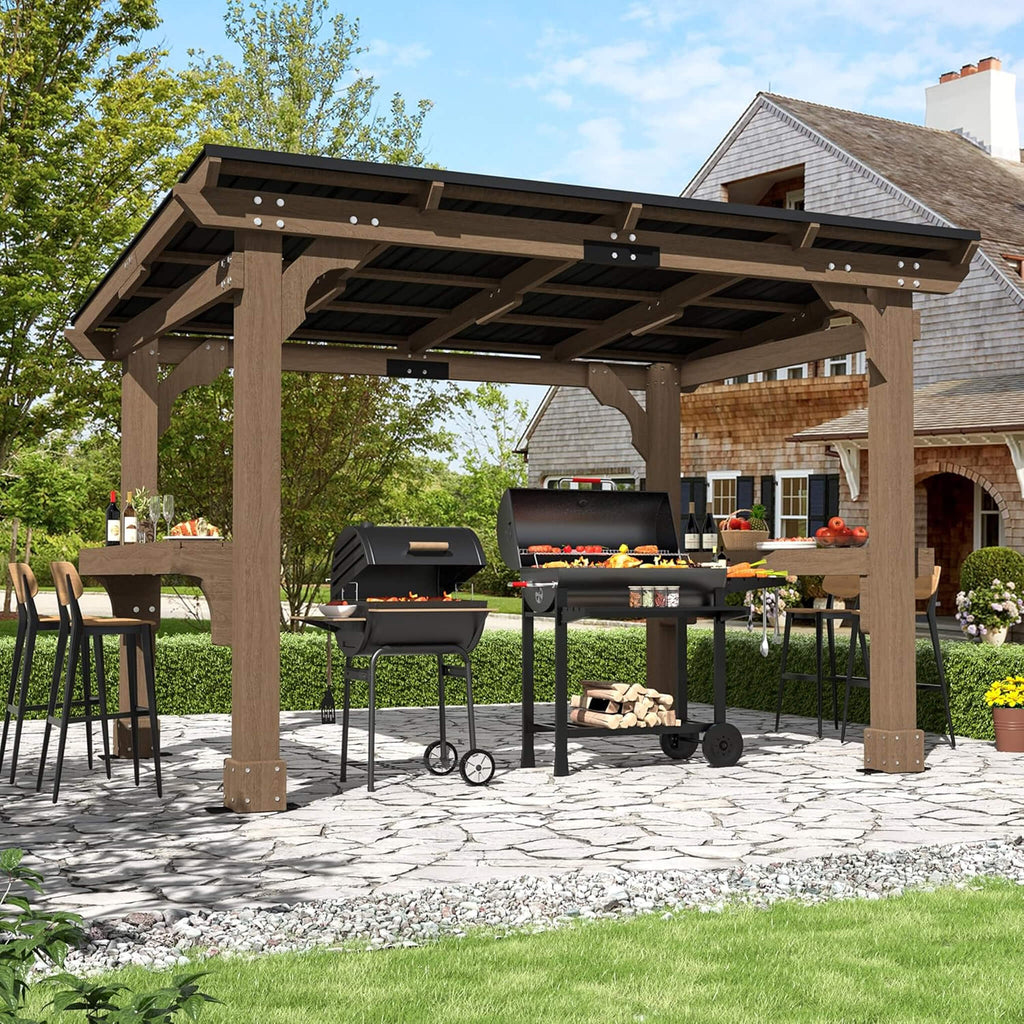 Heavy-Duty Premium Wooden Grill Gazebo With Sloped Metal Roof (SAK61583) - Saksby Wholesale - 8X10FT Lifestyle In Backyard