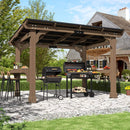 Heavy-Duty Premium Wooden Grill Gazebo With Sloped Metal Roof (SAK61583) - Saksby Wholesale - 8X10FT Lifestyle In Backyard