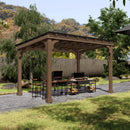 Heavy-Duty Premium Wooden Grill Gazebo With Sloped Metal Roof (SAK61583) - Saksby Wholesale - 10X12FT Lifestyle In Backyard