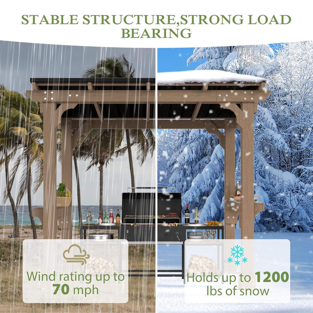 Heavy-Duty Premium Wooden Grill Gazebo With Sloped Metal Roof (SAK61583) - Saksby Wholesale - Stable Structure For Wind And Snow