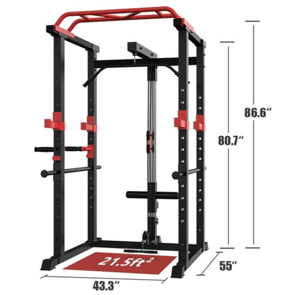 Heavy Duty Professional Multi-Function Adjustable Power Cage Rack, 1000LBS (SAK98149) - Saksby Wholesale - Dimension View