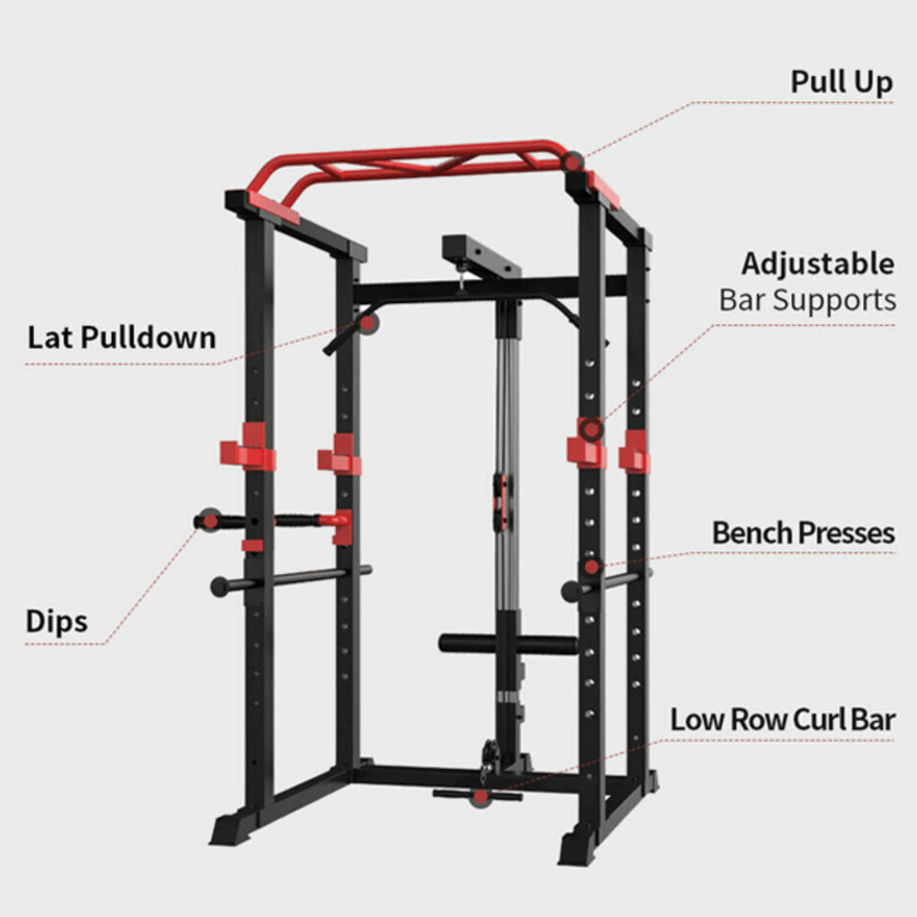 Heavy Duty Professional Multi-Function Adjustable Power Cage Rack, 1000LBS (SAK98149) - Saksby Wholesale - Features View