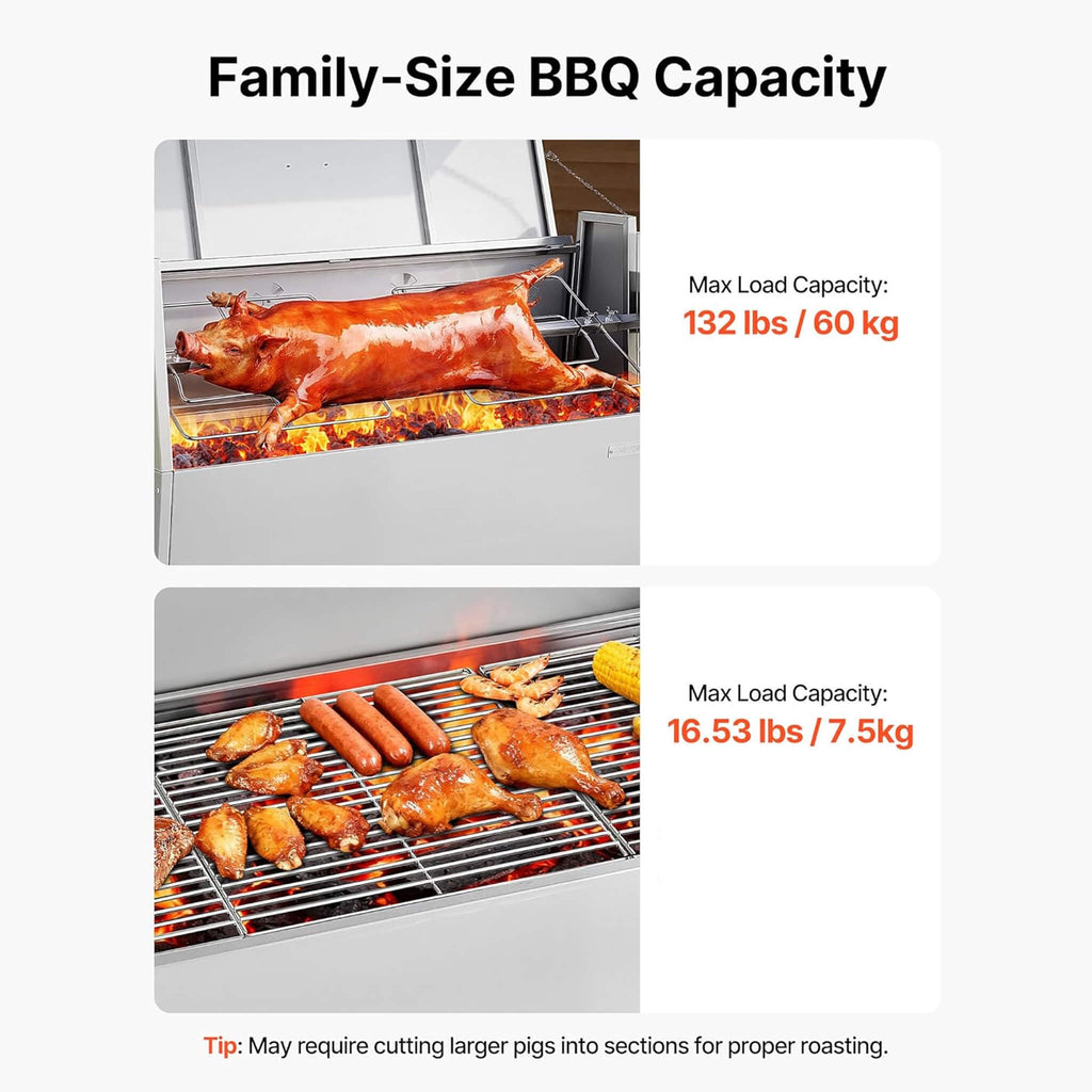 Heavy-Duty Spit Roaster Rotisserie BBQ Grill For Pig, Lamb And Chicken (SAK59286) - Saksby Wholesale - Loading Capacity