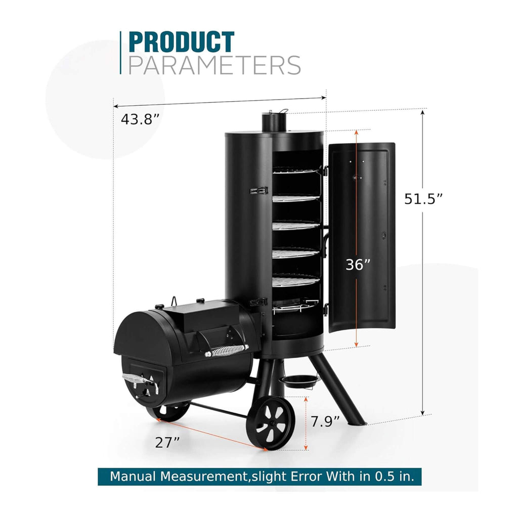 Heavy-Duty Vertical Extra-Large Charcoal Offset BBQ Smoker Grill Combo (SAK80247) - Saksby Wholesale - Product Parameters
