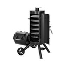 Heavy-Duty Vertical Extra-Large Charcoal Offset BBQ Smoker Grill Combo (SAK80247) - Saksby Wholesale - Front Side View