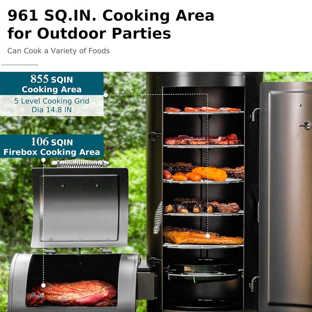 Heavy-Duty Vertical Extra-Large Charcoal Offset BBQ Smoker Grill Combo (SAK80247) - Saksby Wholesale - Wide Cooking Area For Outdoor Parties