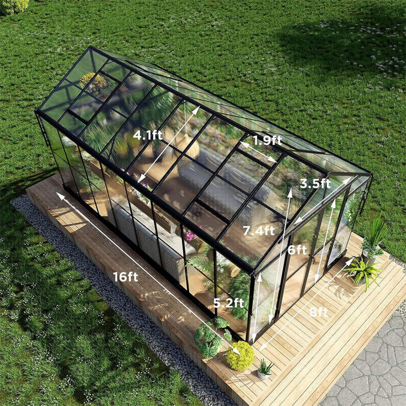[08x16FT] Heavy Duty Outdoor Walk-In Polycarbonate Patio Greenhouse With Double Swing Doors, 6MM (SAK26153) - Saksby Wholesale - Dimensions View