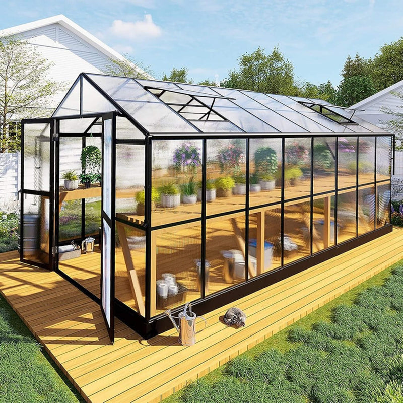 [08x16FT] Heavy Duty Outdoor Walk-In Polycarbonate Patio Greenhouse With Double Swing Doors, 6MM (SAK26153) - Saksby Wholesale - Lifestyle View