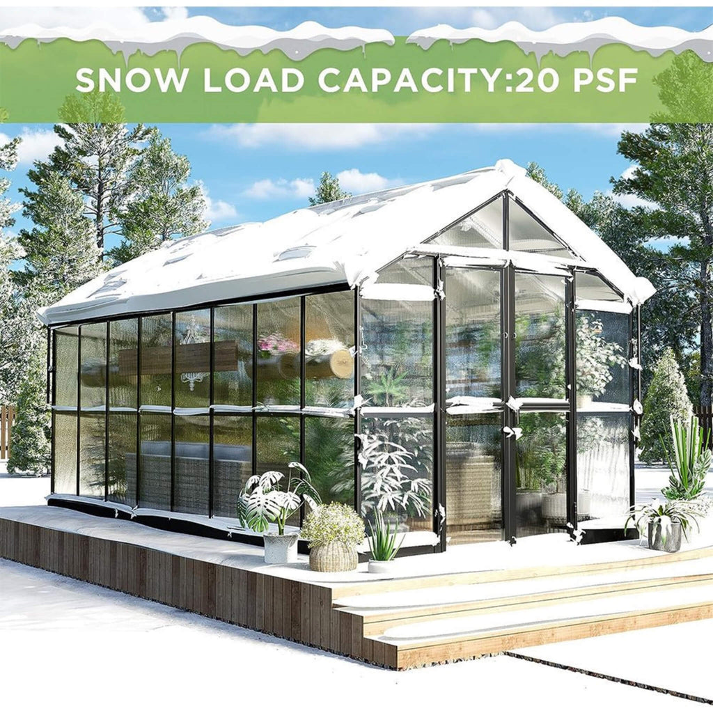 [08x16FT] Heavy Duty Outdoor Walk-In Polycarbonate Patio Greenhouse With Double Swing Doors, 6MM (SAK26153) - Saksby Wholesale - Snow Load Capacity View