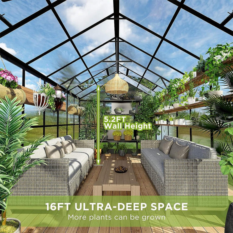 [08x16FT] Heavy Duty Outdoor Walk-In Polycarbonate Patio Greenhouse With Double Swing Doors, 6MM (SAK26153) - Saksby Wholesale - Space Features View