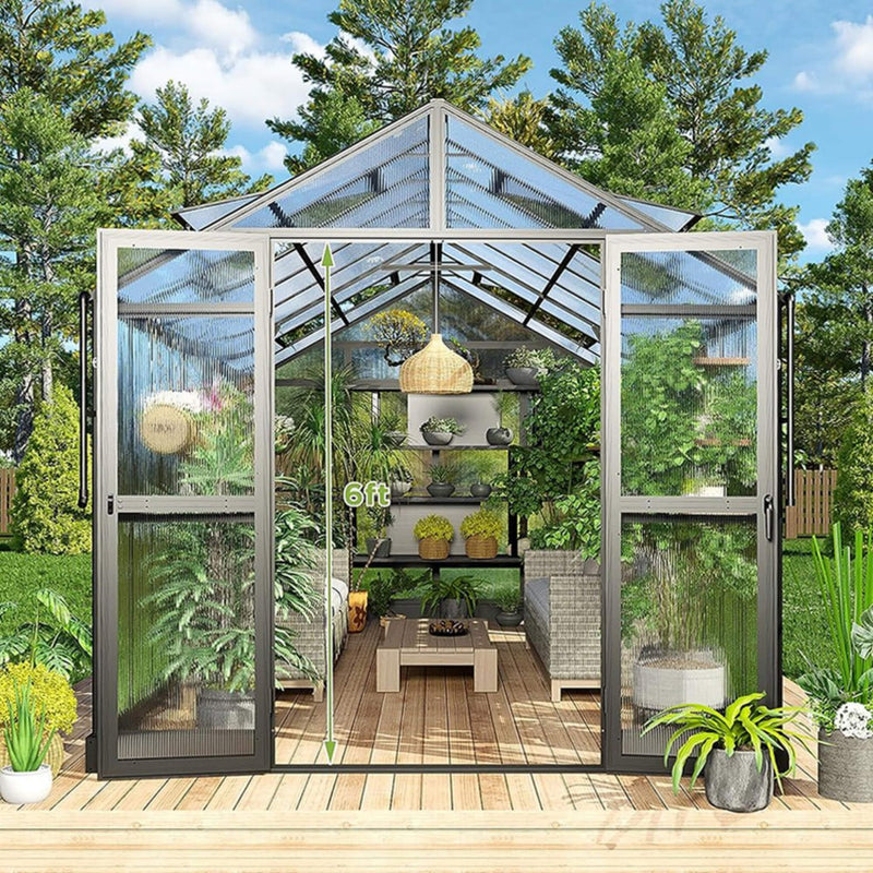 [08x16FT] Heavy Duty Outdoor Walk-In Polycarbonate Patio Greenhouse With Double Swing Doors, 6MM (SAK26153) - Saksby Wholesale - Door View