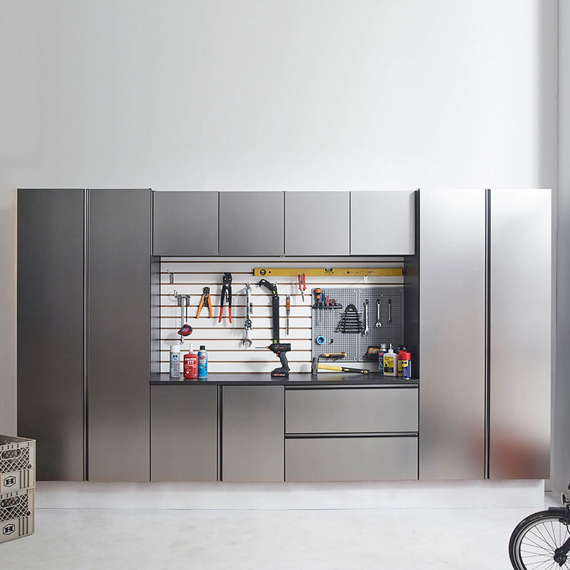 Heavy-Duty Wall-Mounted Metallic Gray Garage Cabinet Set With Soft Closing Doors And Drawers (SAK24368) - Saksby Wholesale - Lifestyle Image