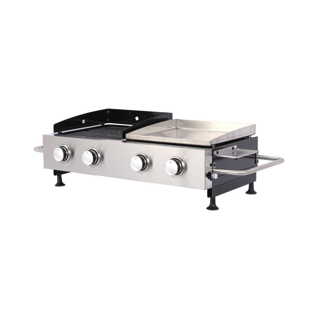 High Temperature 40K BTU 2-Burner Stainless Steel Plancha Combo Gas Grill (SAK71285) - Saksby Wholesale - Front Left View