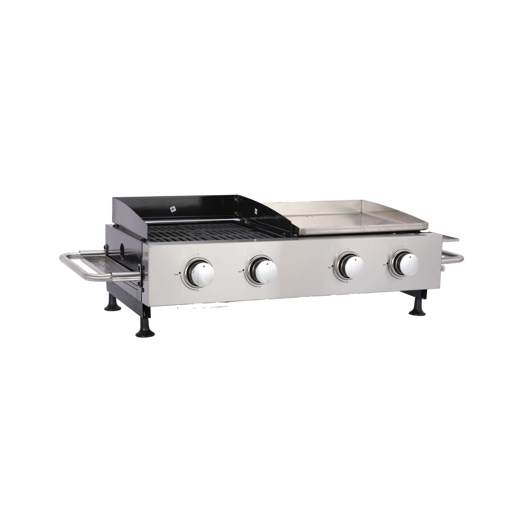 High Temperature 40K BTU 2-Burner Stainless Steel Plancha Combo Gas Grill (SAK71285) - Saksby Wholesale - Front Left View