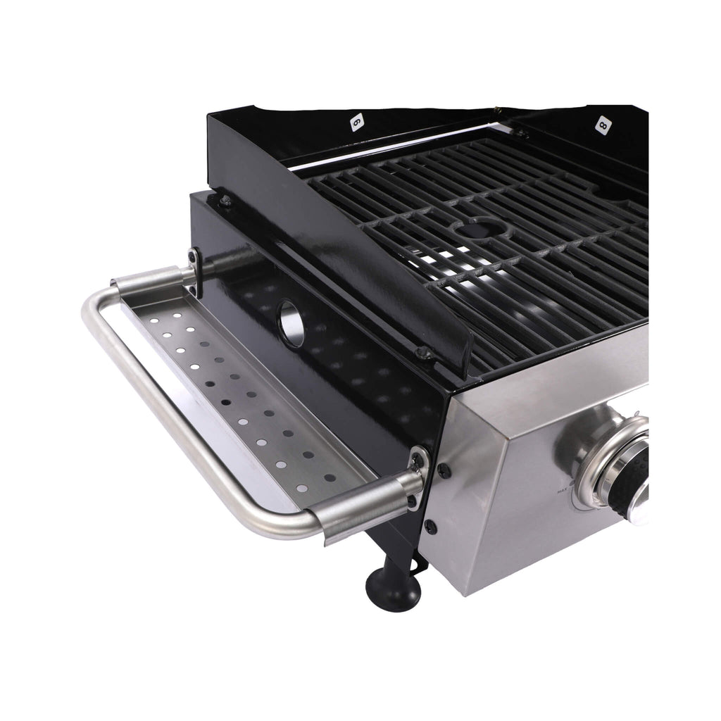 High Temperature 40K BTU 2-Burner Stainless Steel Plancha Combo Gas Grill (SAK71285) - Saksby Wholesale - Left Side Handle View