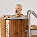 Icetubs IceBarrel Thermowood And Fiberglass Cold Plunge Immersion Tub (SAK68129) - Saksby Wholesale - Lifestyle With Man Inside