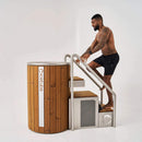 Icetubs IceBarrel Thermowood And Fiberglass Cold Plunge Immersion Tub (SAK68129) - Saksby Wholesale - Lifsetyle With Man Walking Up Stairs