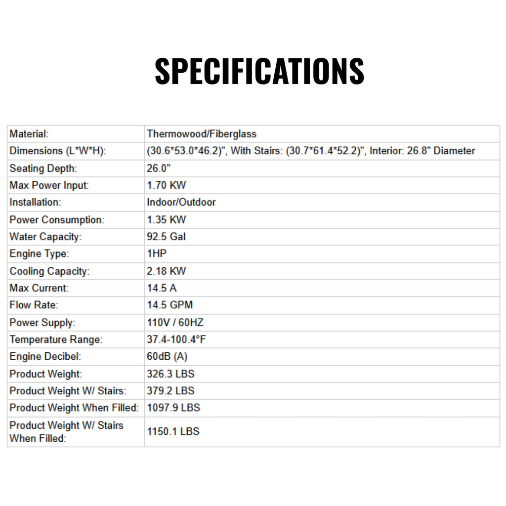 Icetubs IceBarrel Thermowood And Fiberglass Cold Plunge Immersion Tub (SAK68129)  - Saksby Wholesale -  Specifications View
