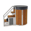 Icetubs IceBarrel XL Thermowood And Fiberglass Cold Plunge Immersion Tub (SAK35418) - Saksby Wholesale - Side Left View With Stairs And Cover