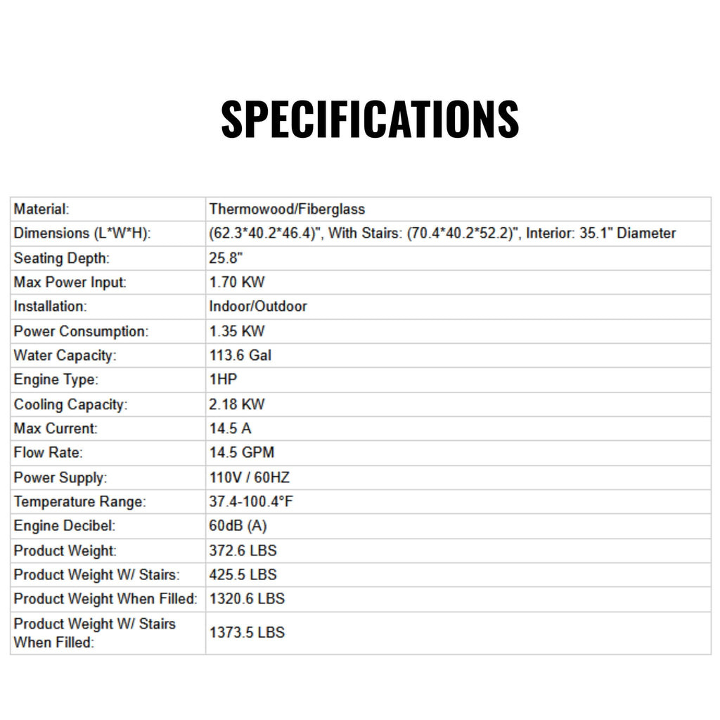 Icetubs IceBarrel XL Thermowood And Fiberglass Cold Plunge Immersion Tub (SAK35418)  - Saksby Wholesale -  Specifications View