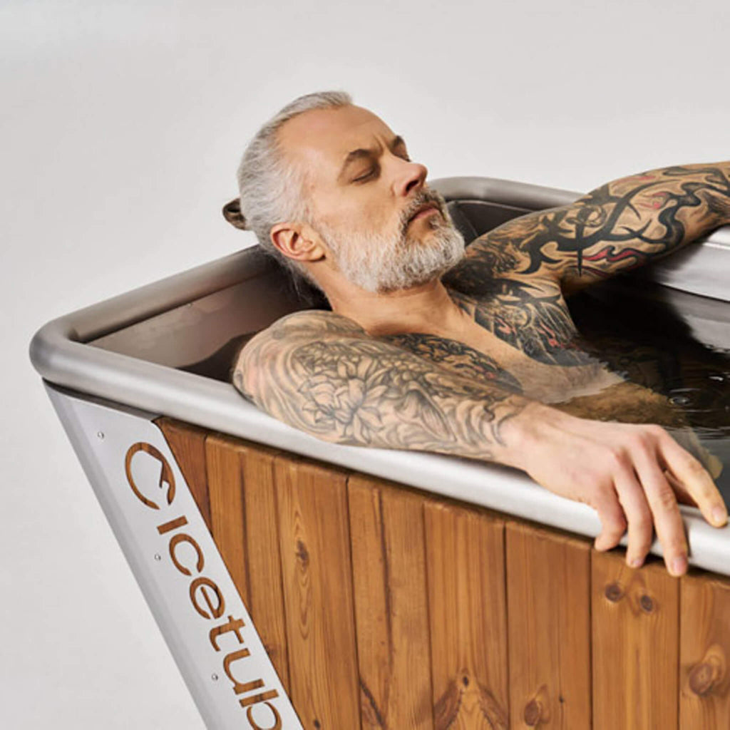 Icetubs IceBath Thermowood And Stainless Steel Cold Therapy Immersion Bath (SAK94720) - Saksby Wholesale - Lifestyle With Man Inside
