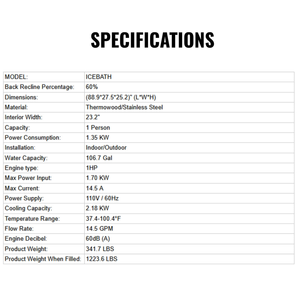 Icetubs IceBath Thermowood And Stainless Steel Cold Therapy Immersion Bath (SAK94720)  - Saksby Wholesale -  Specifications 1 View