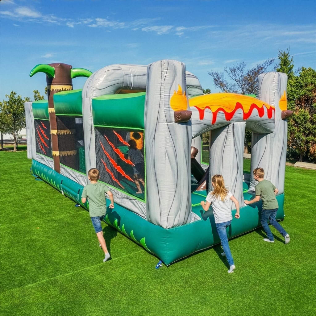 Inflatable 20FT Dinosaur Obstacle Course With Blower (SAK90817) - Saksby Wholesale - Lifestyle Image With Kids