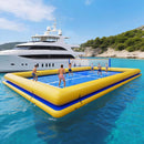 [26X46FT] Inflatable Commercial Floating Pickleball And Volleyball Court With Net (SAK39071) - Saksby Wholesale - Lifestyle Image In The Water