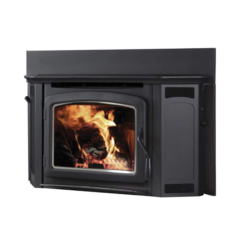 Ironstrike Montlake 300 Modern Wood-Burning Fireplace Insert With High Density Firebrick (SAK18103) - Saksby Wholesale - Front Left View