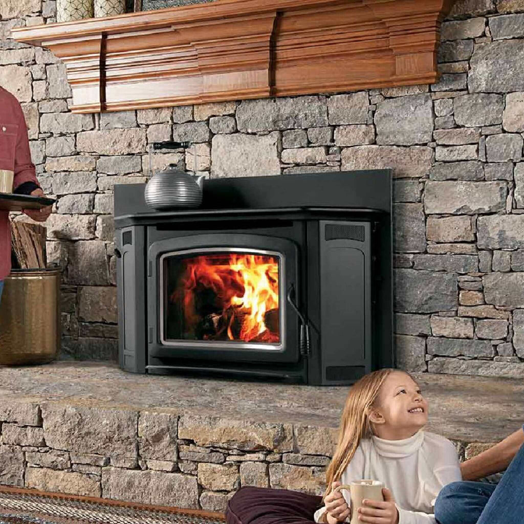 Ironstrike Montlake 300 Modern Wood-Burning Fireplace Insert With High Density Firebrick (SAK18103) - Saksby Wholesale - Lifestyle In Living Room