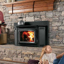 Ironstrike Montlake 300 Modern Wood-Burning Fireplace Insert With High Density Firebrick (SAK18103) - Saksby Wholesale - Lifestyle In Living Room