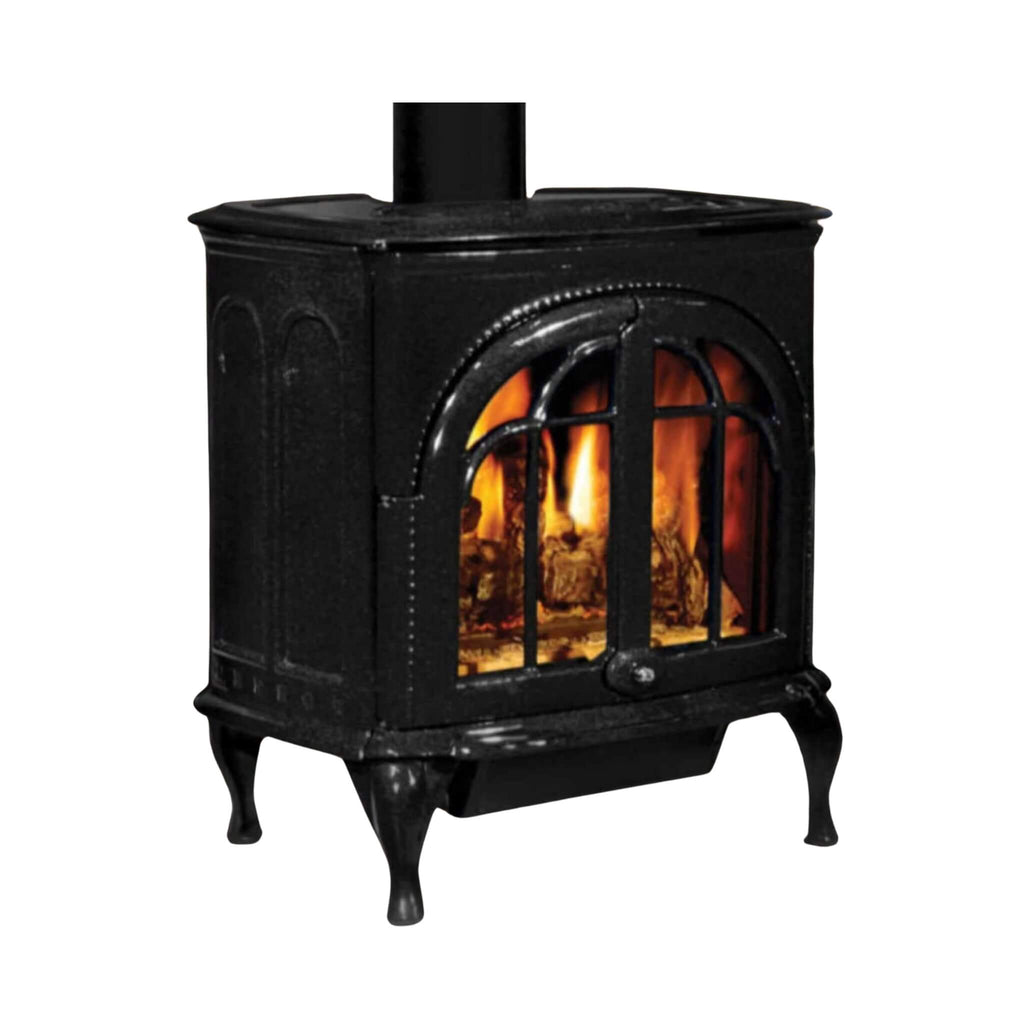 Ironstrike Serefina Modern Freestanding Direct Vent Cast Iron Gas Stove With Protective Sreen [CI1500/1502/1504/2500/2504/2506DVF] (SAK58291) - Saksby Wholesale - Black Front Right View
