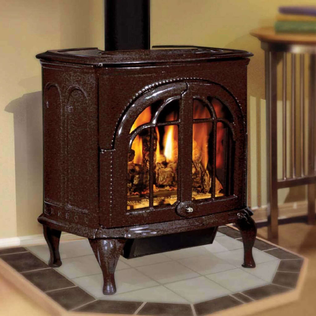 Ironstrike Serefina Modern Freestanding Direct Vent Cast Iron Gas Stove With Protective Sreen [CI1500/1502/1504/2500/2504/2506DVF] (SAK58291) - Saksby Wholesale - Lifestyle Brown Front Right View