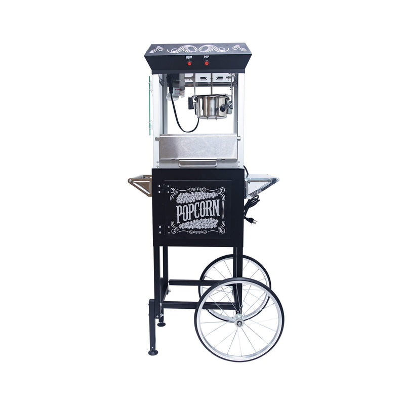 Kaitu 8oz Stainless Steel Popcorn Machine With Cart, Heated Warming Deck, and Old Maids Drawer Black SAK67426 Saksby - Front View